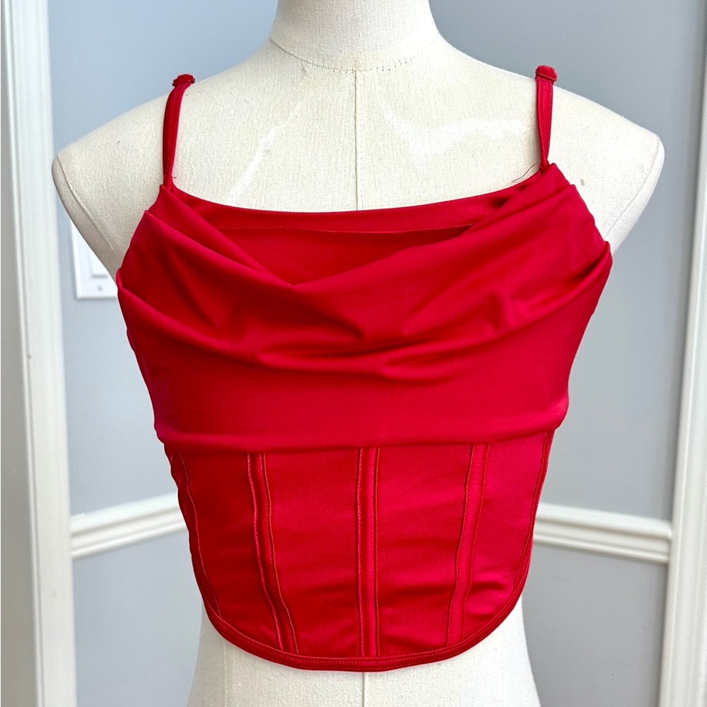 Weissman Bright Red Cowl Neck corset top youth